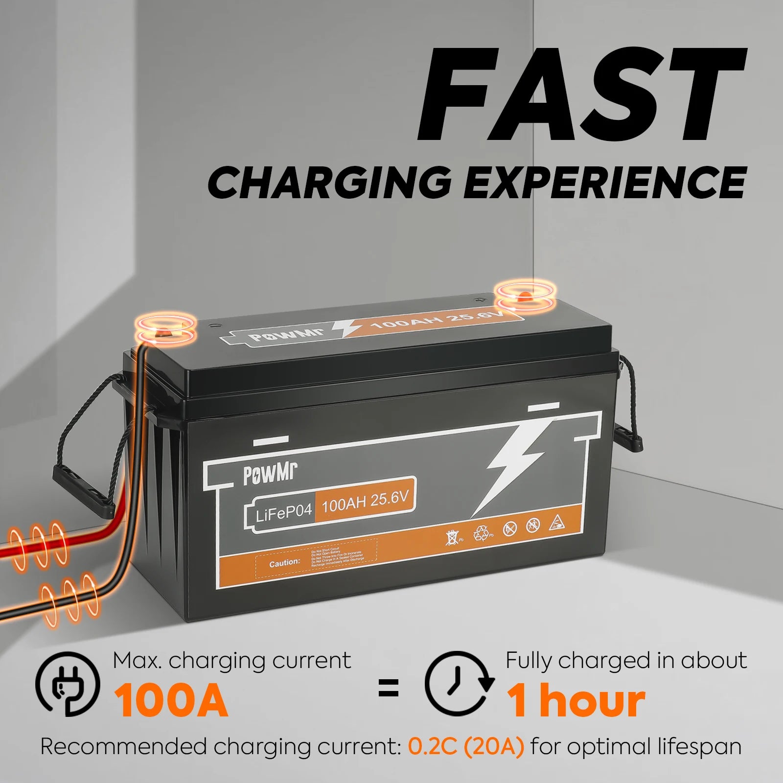 PowMr 25.6V 100Ah life 4 Battery 2560Wh Deep Cycle Lithium Iron Phosphate build-in BMS 6000 Cycles 100A Max Charge/Discharge for Solar Energy Storage RV Marine Boat Off-Grid System Replacement of LED Acid Battery