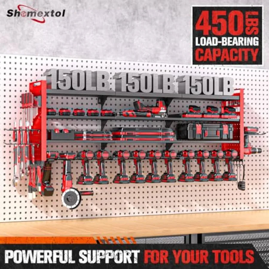 49.8" Wall Mount Power Tool Organizer with 14 Drill Holders