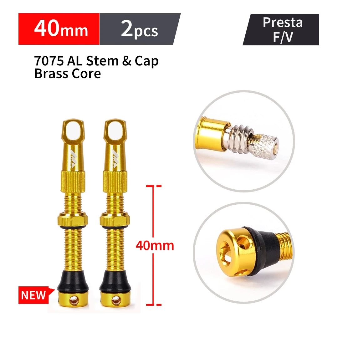 Válvulas Tubeless Presta MANA — Par, 40–100 mm