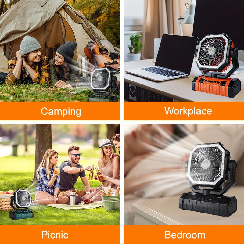 20000mAh Rechargeable Portable Fan with LED Light