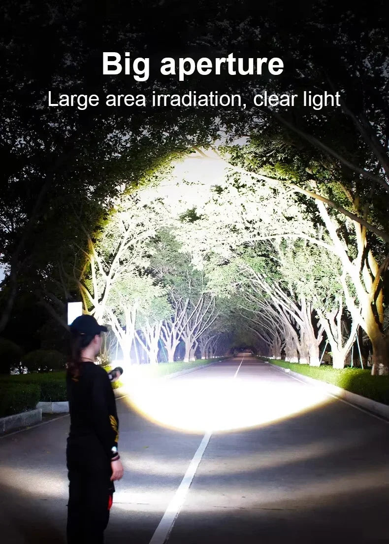 LED Handheld Flashlight Ultra-Bright 50000Lumens 12000mAh Rechargeable Battery Powerful Torch Zoomable Tactical Lantern