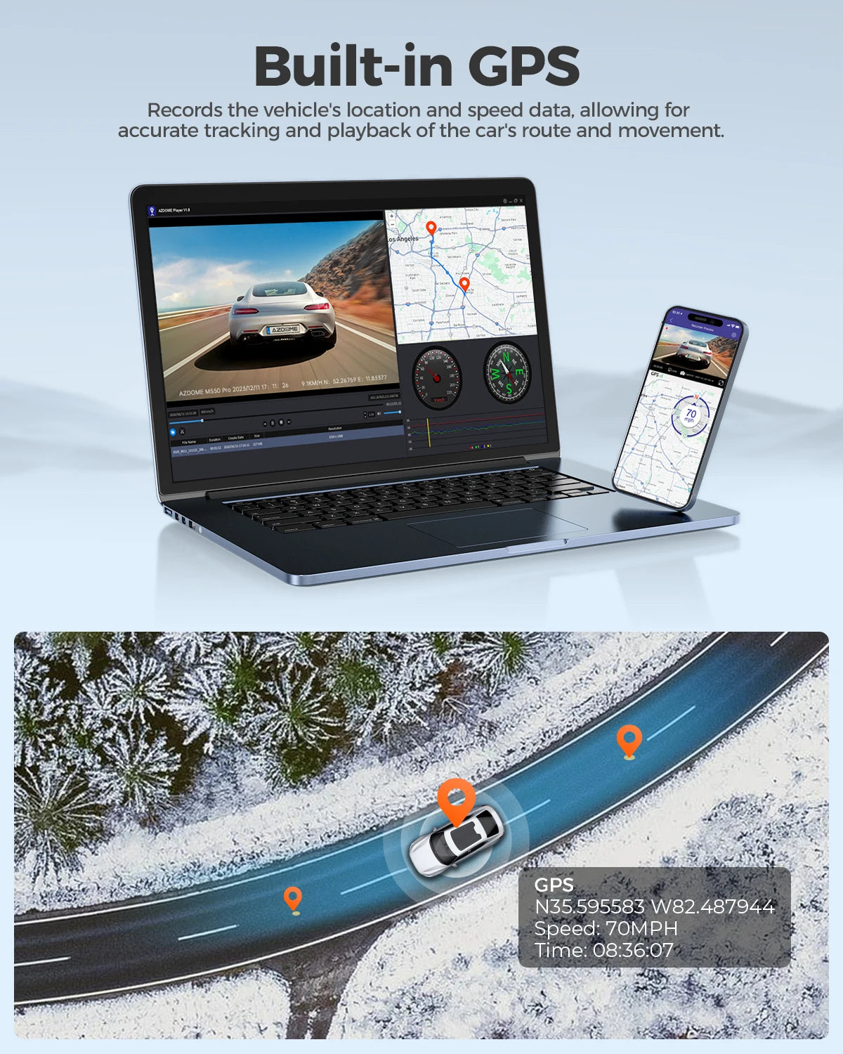 AZDOME M300S 4K Front and Rear Dash Cam with WiFi GPS