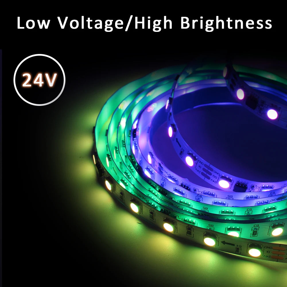 LED-stripe RGBIC 5050 24V WS2811 5M 10M 15M 20M RGB IC løpende vannstrømmende lys tape diodebånd romdekorasjonslampe