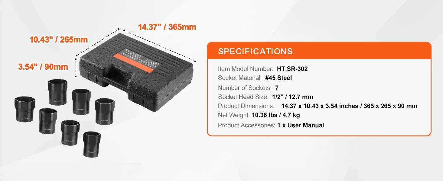 SucceBuy Axle Nut Impact Socket Set Drive Deep 6-Point 8-Piece SAE Spindle Nut Socket Set CR-MO Heat Treated Large Socket Set