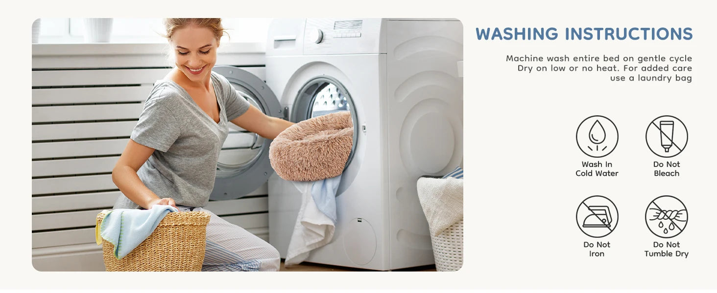 Calming Plush Dog Bed with Non-Slip Base – Washable Round Pet Bed