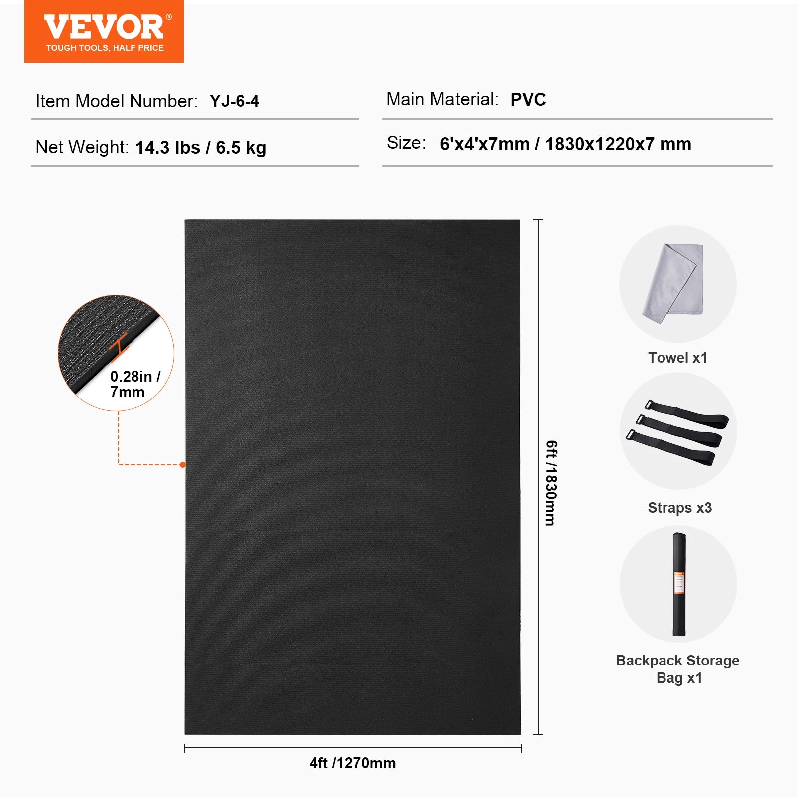 Non-Slip High Density Yoga Mat with Carry Bag & Strap