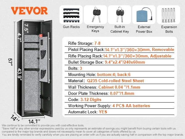 Rifle Gun Safe Cabinet with Digital Keypad or Fingerprint Lock