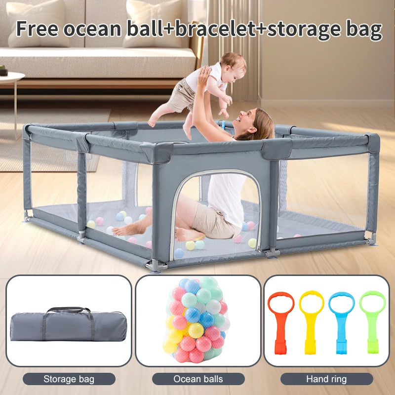Baby Playpen Indoor Safety Playground with Basketball Hoop