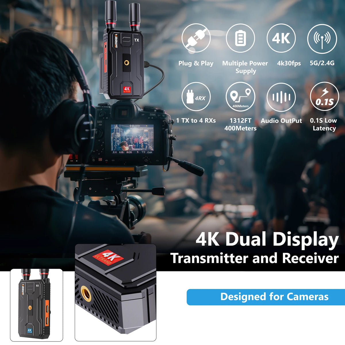 4K Wireless HDMI Transmitter and Receiver Extender Kit