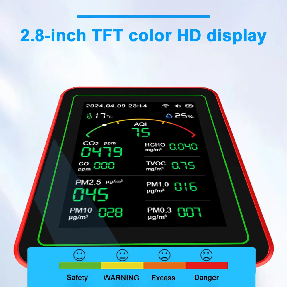 Monitor de calidad del aire WiFi 15 en 1 con pantalla de sensor de CO2, AQI y PM