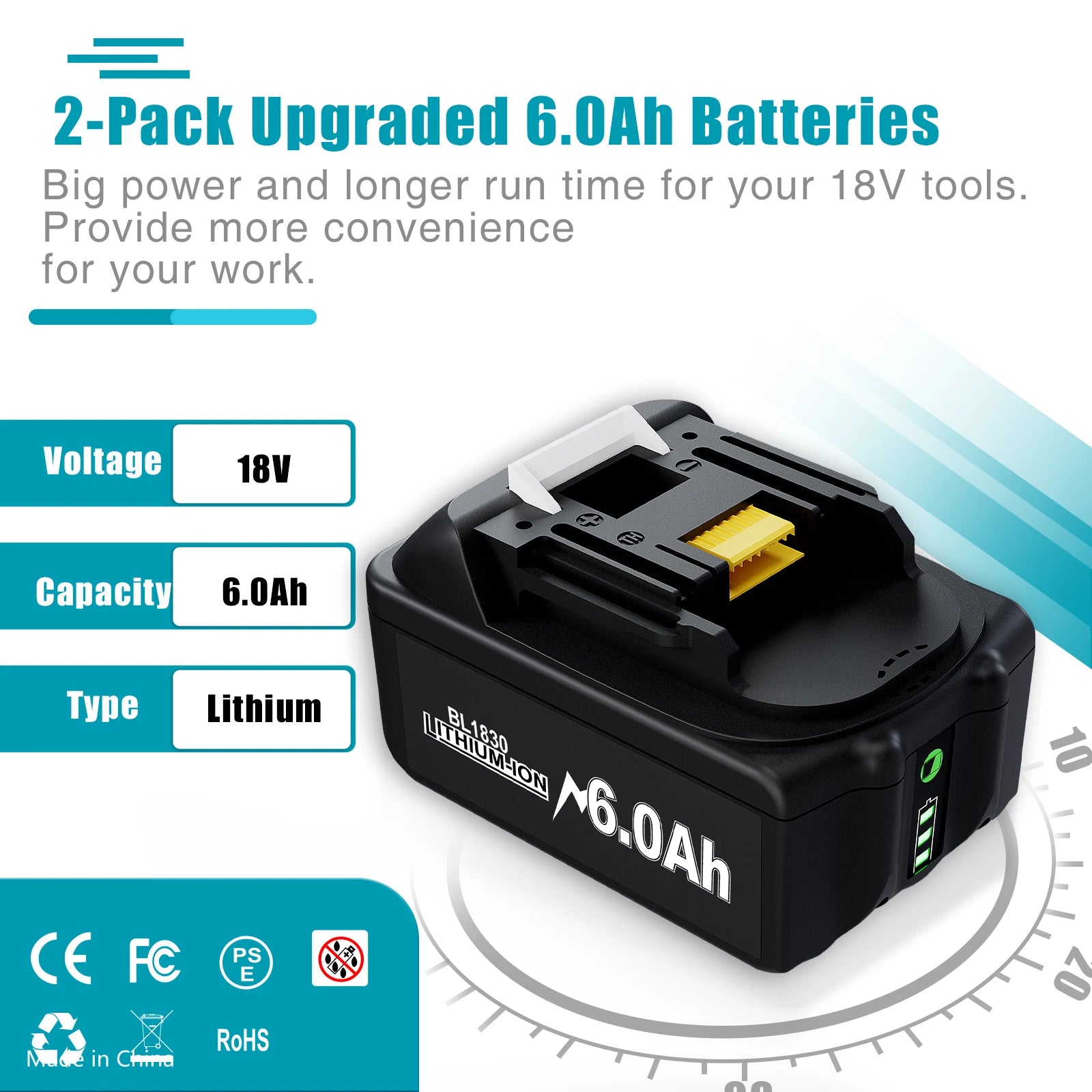 18V 6Ah Replacement Battery for Makita Power Tools