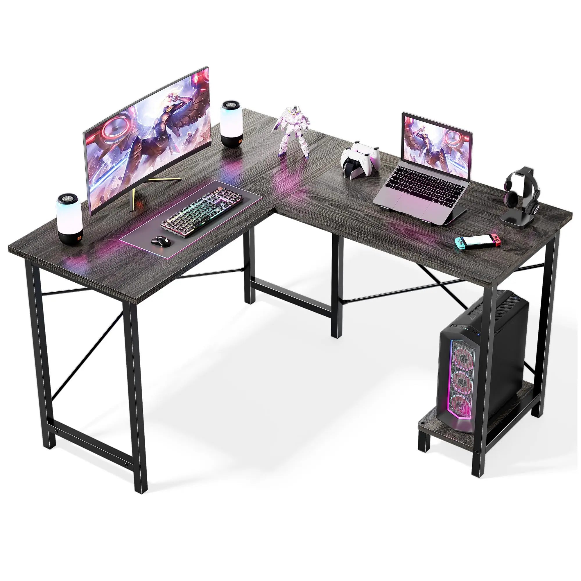 50 Inch L-Shaped Gaming Desk with CPU Shelf Corner Workstation