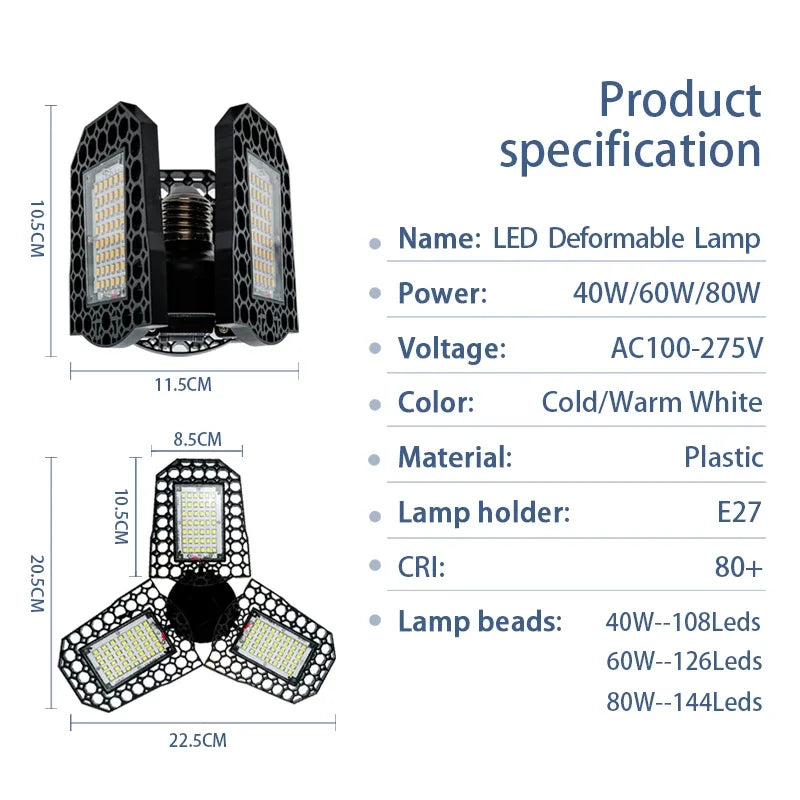E27 LED Garage Light with 3 Adjustable Panels
