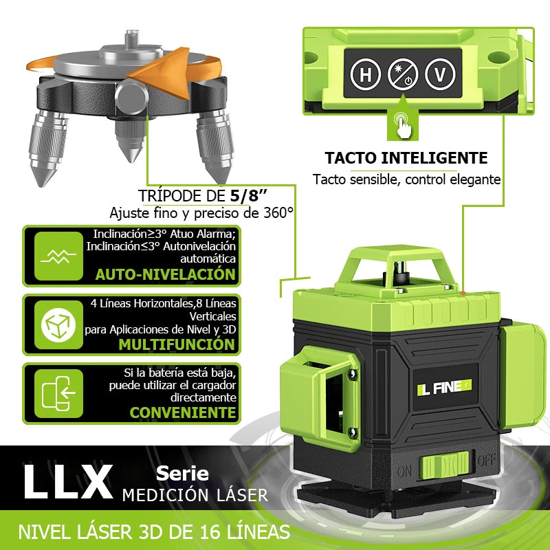 16-Line Green Laser Level with 360° Auto-Leveling