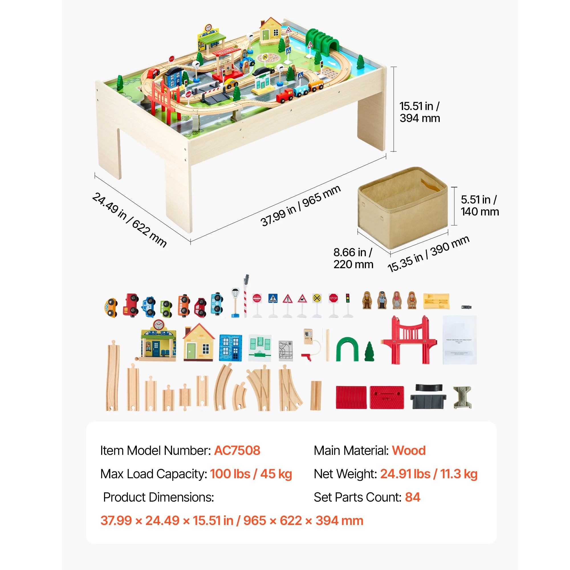 Kids Wooden Train Table Set with Storage & Double-Sided Play Surface