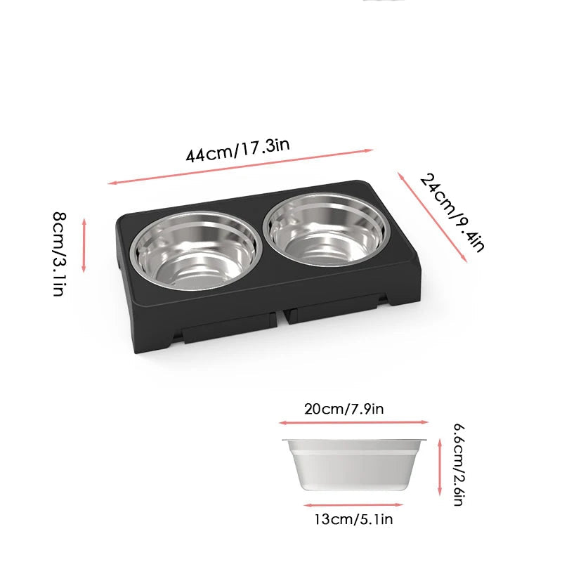 BOOTEELY Elevated Dog Feeder Bowls Adjustable Raised Stand with Double Stainless Steel Food Water Bowls Small Medium Large Dogs 