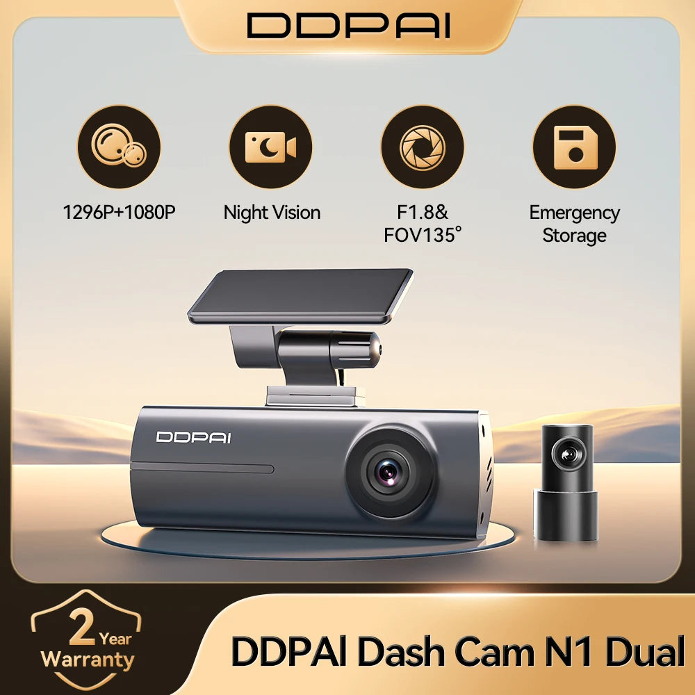 Dual Front and Rear Dash Cam 1296P with App Control