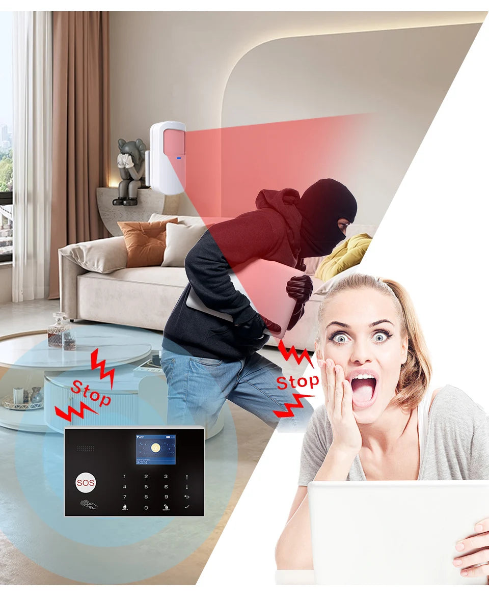 Tugard Otthoni Biztonsági Rendszer Készlet, WiFi GSM, anti-tolvaj rendszer ajtó- és ablakérzékelővel, Tuya App támogatás, Alexa hangvezérlés