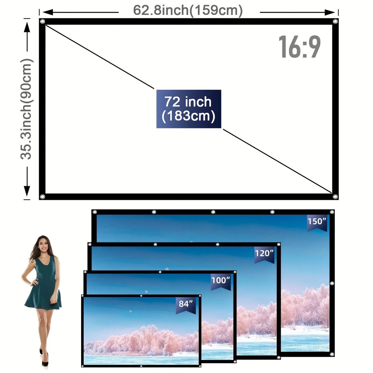 Portable Projection Screen - 60 to 150 Inch