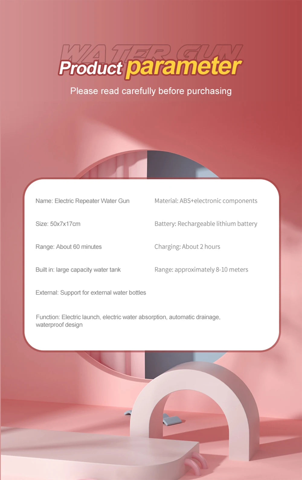 Electric Automatic Water Storage Gun Toys Portable Children Summer Beach Outdoor Fight Fantasy Spray Gun Toys Boy Kid Adult Game 