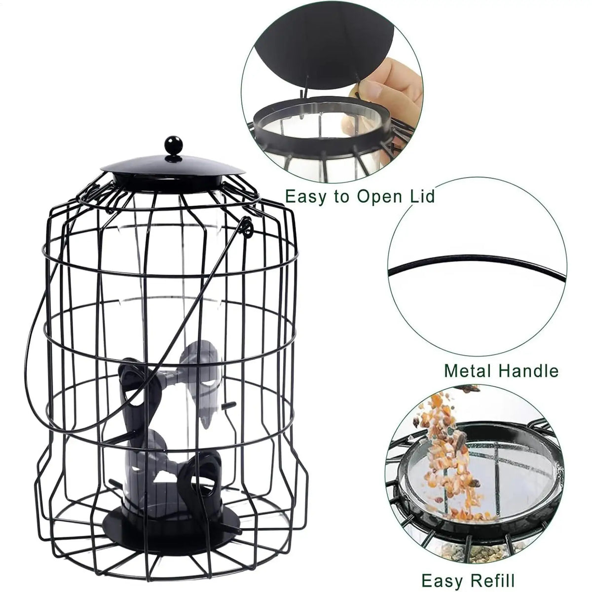 Bird Feeder 4-Port Weatherproof Squirrel Proof Metal Large Bird Feeder Outdoor Hangable for Watching Hummingbird Finch Chickadee