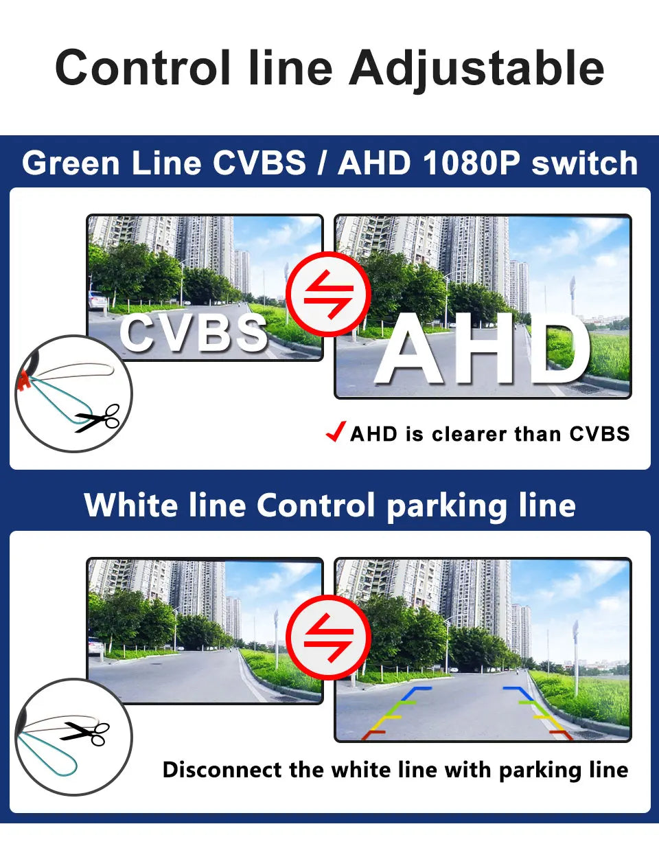 1080P AHD Car Rear View Camera 175° Wide Angle with Guide Lines