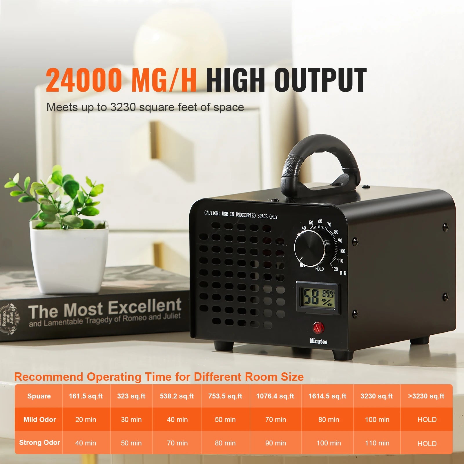 Generator ozona 24000 mg/h z visoko zmogljivostjo za odstranjevanje vonjav s časovnikom
