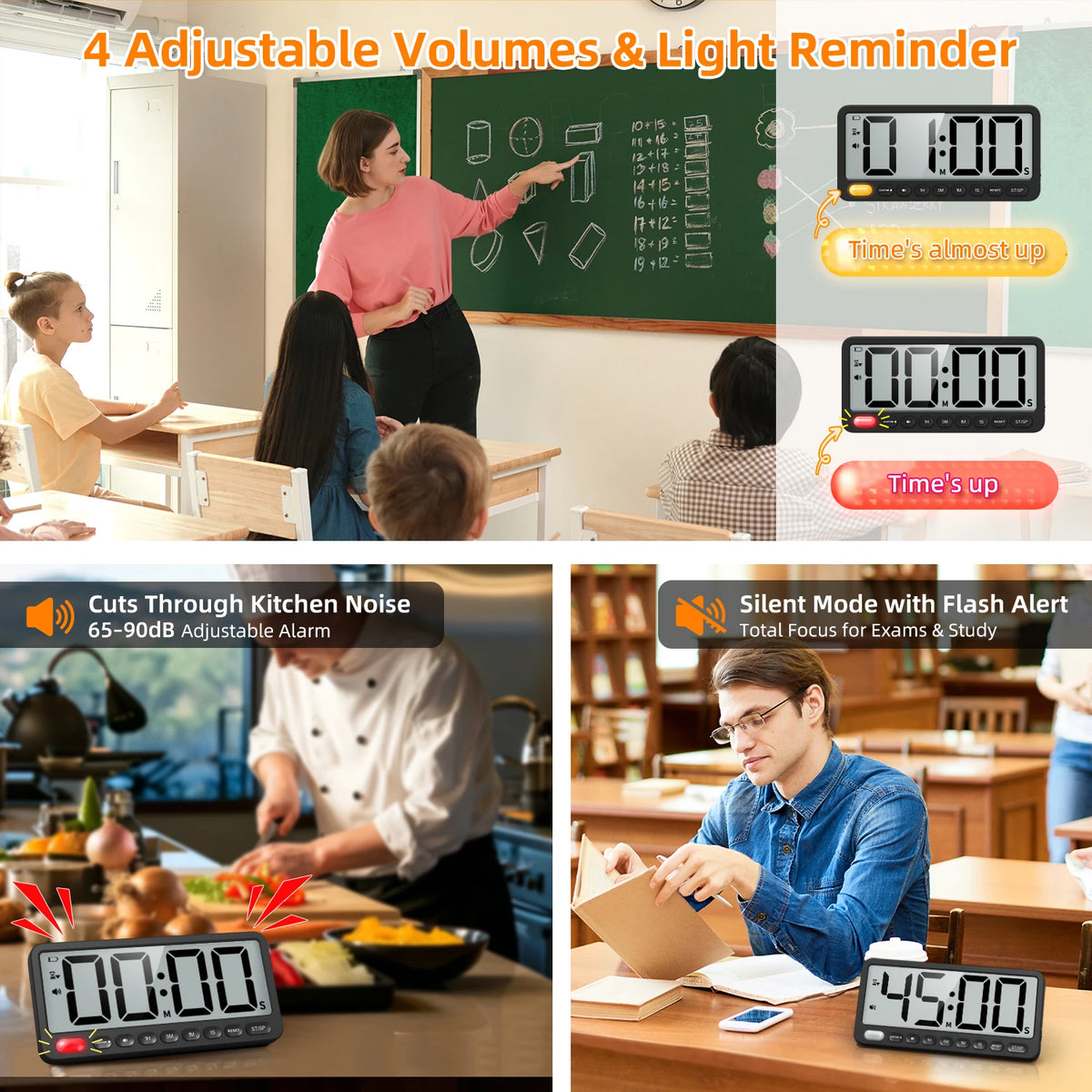 7.6 Inch Digital Kitchen Timer with Memory and Silent Mode