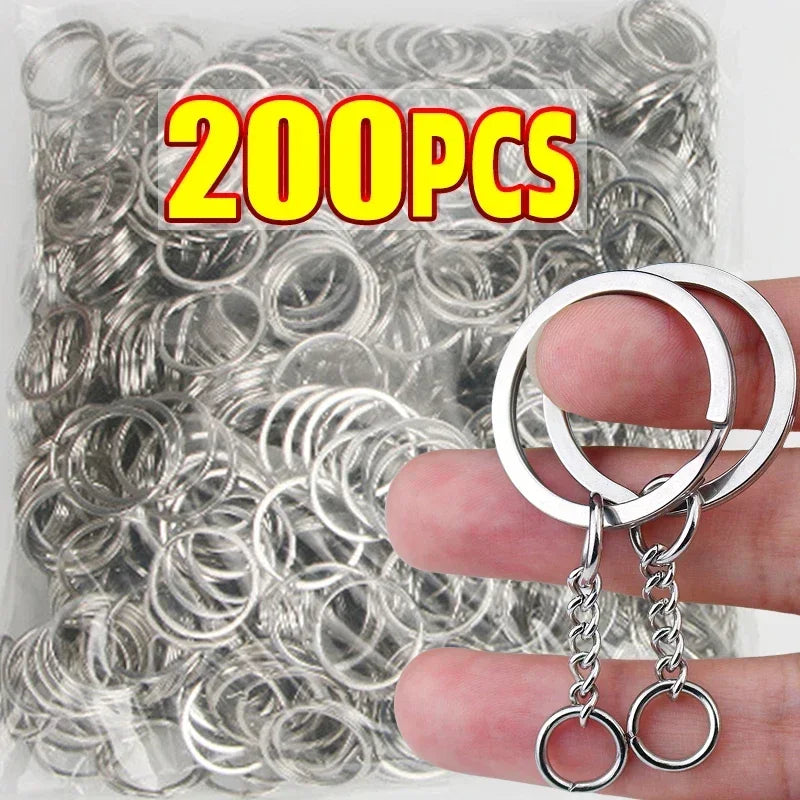 50/200Pcs Stainless Steel Metal Blank Keyring DIY Jewelry Accessories Metal Keychain Ring Hang Chain Car Doll Pendant Hang Chains