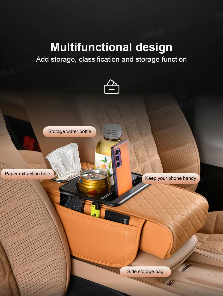 Car Armrest Cushion with Storage Organizer
