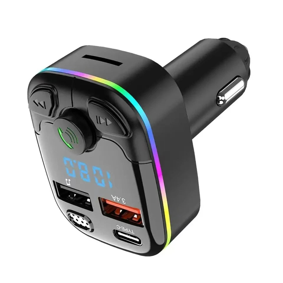 Car Charger Bluetooth 5.0 FM Transmitter PD Type-C Dual USB Ambient Player MP3 Charger Type-C Wireless Light Handsfree 