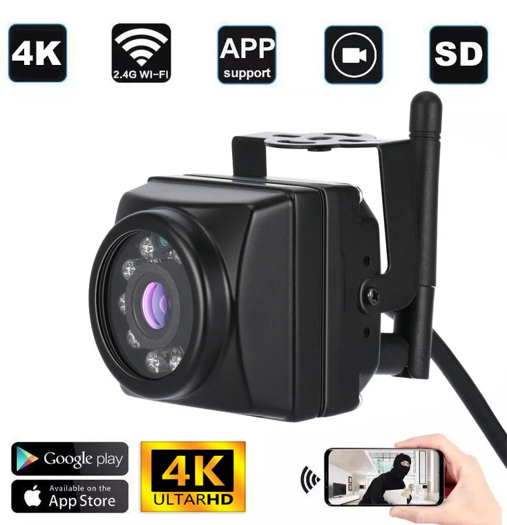 Cámara de seguridad IP 4K mini con audio, visión nocturna, impermeable