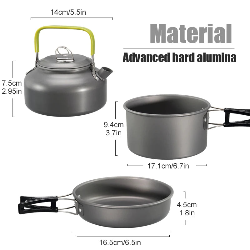 Camping Cookware Kit for 2-3 People with Pot, Pan and Teapot
