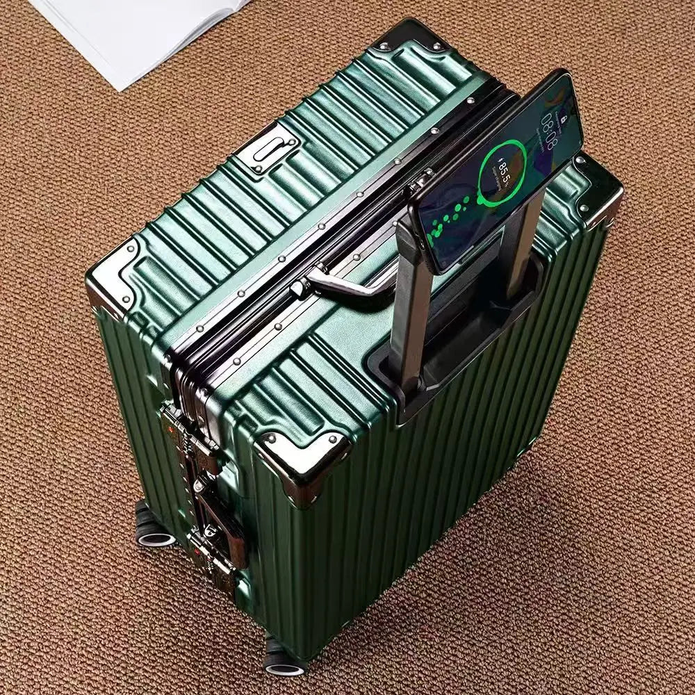 Aluminum Frame Suitcase with Silent All-Terrain Wheels and Cup Holder
