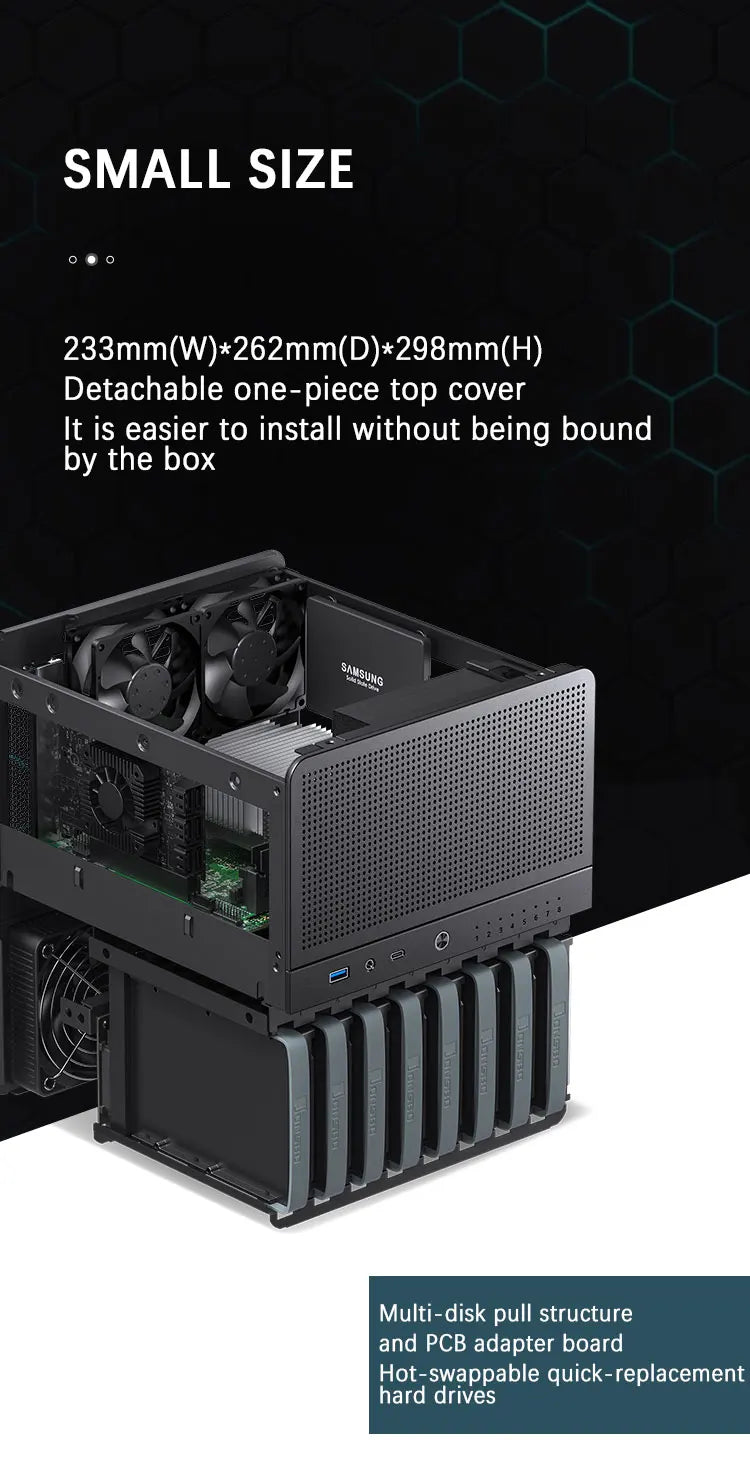 JONSBO N3 Mini NAS kabinet ITX Mini aluminium med stålplade, understøtter 130mm CPU-køler, to 100×25mm blæsere er standard