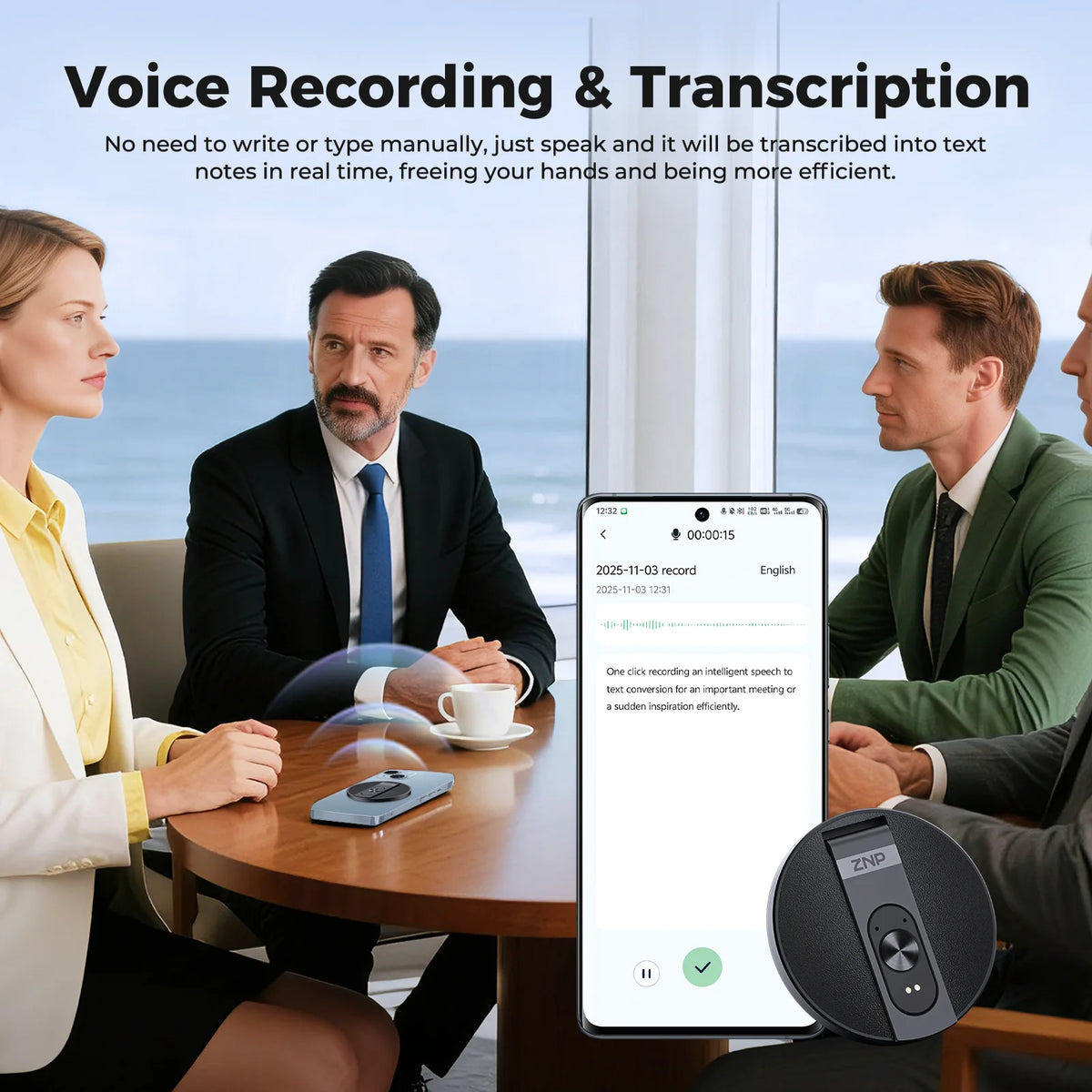 ZNP Ultra-thin AI Voice Translator Instant Professional Portable Wireless Magnetic Foldable Phone Stand 50Hrs Playback ForOffice