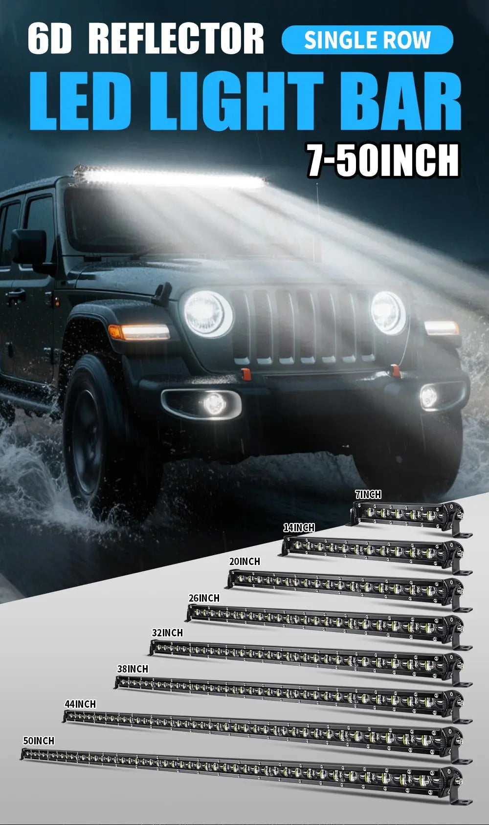 HL 6D Ultra Strip LED Light Bar 8-50inch LED Driving Fog Lamp Work Light Bar 4x4 Led Bar for Motorcycle Offroad SUV ATV Tractor