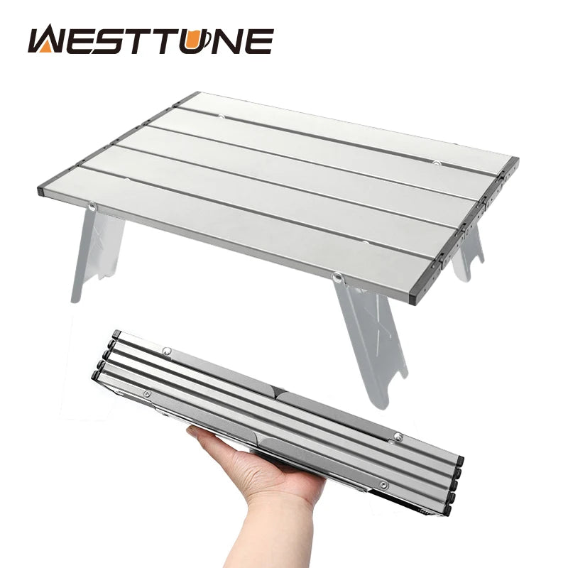 WESTTUNE Mini Camping Table Ultralight Portable Aluminum Alloy Outdoor Table Roll-Up Folding Table for Backpacking Picnic BBQ 