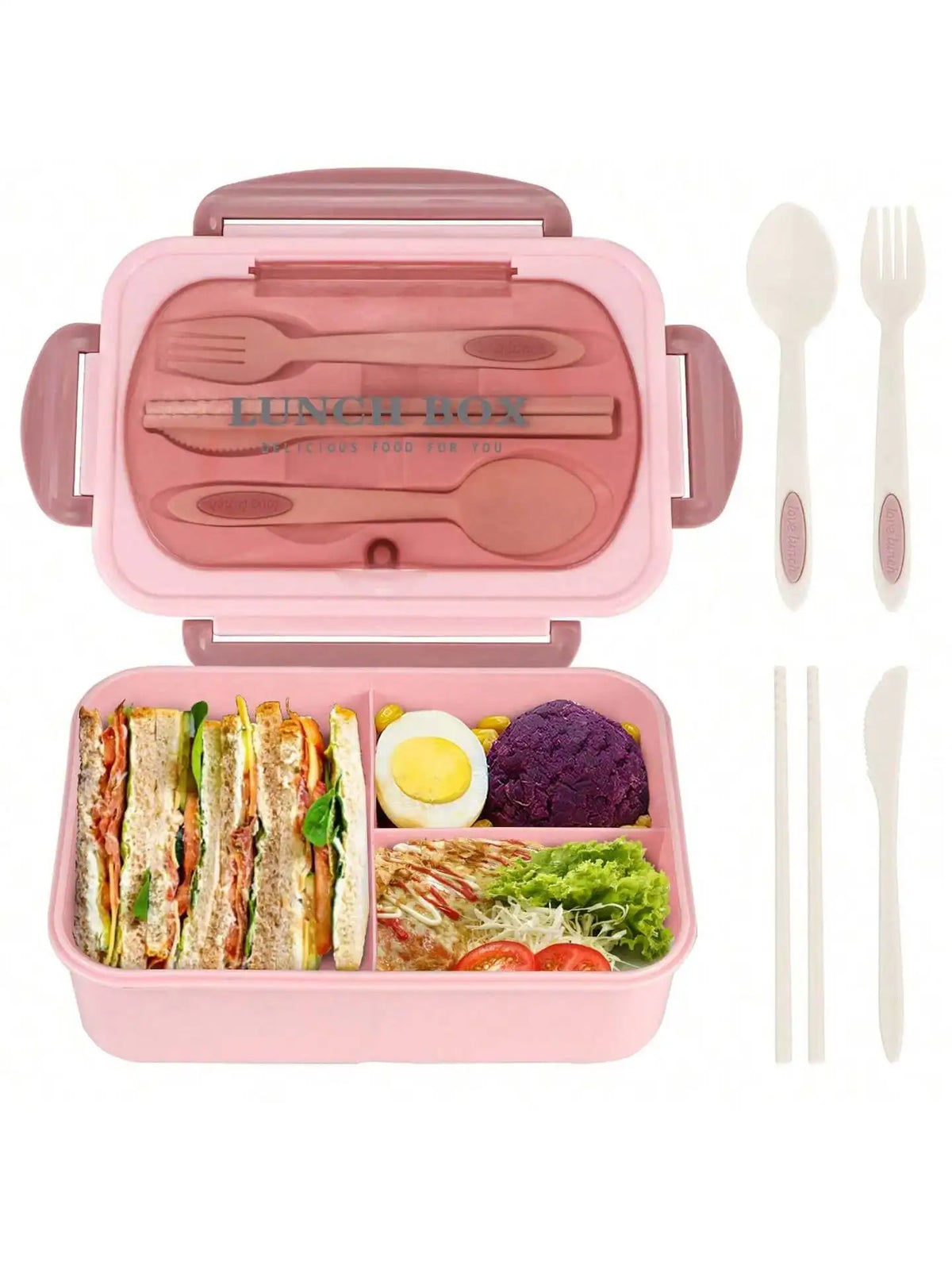 1200ml Divided Lunch Box with Utensil Storage