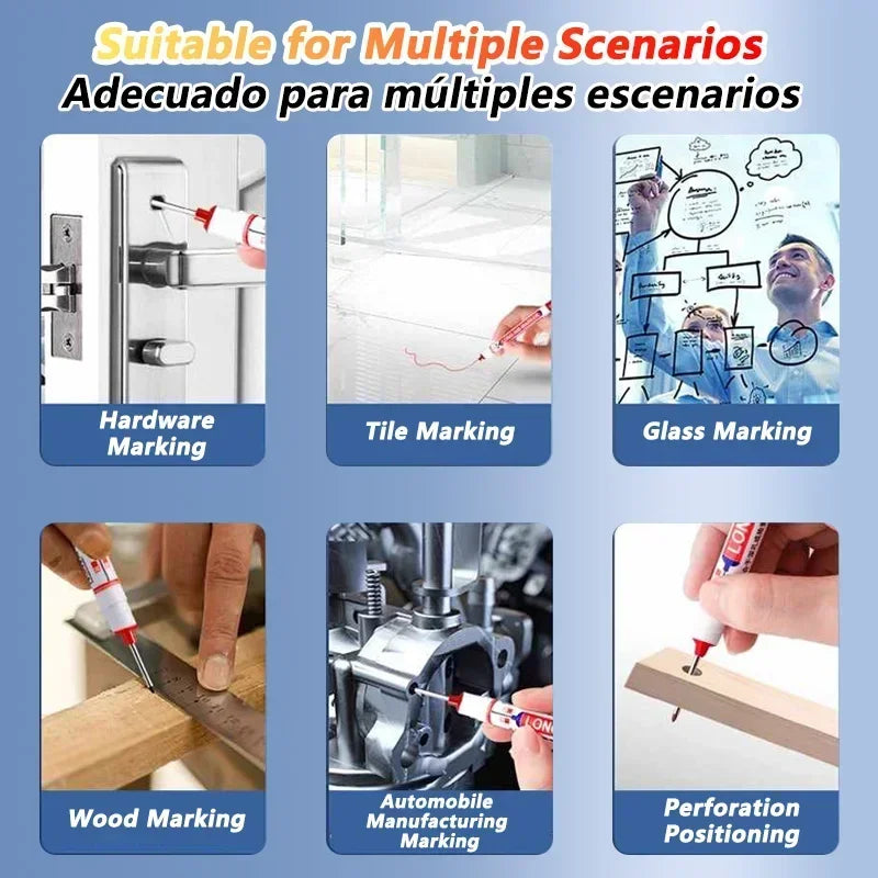 8Pcs/Set 20mm Deep Hole Long Nib Head Markers For Metal Perforating Pen Waterproof Bathroom Woodworking Decoration Multi-Purpose 