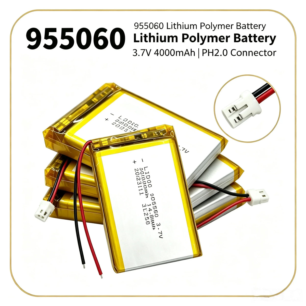 Batterie LiPo rechargeable 955060 3,7 V, PH à 2 broches