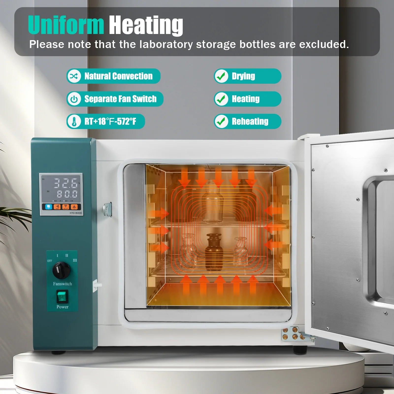 Horizontal Electric Blast Drying Oven, 1000W 45L/12Gal Stainless Steel Thermostatic Incubator Box,w/Temperature Controller