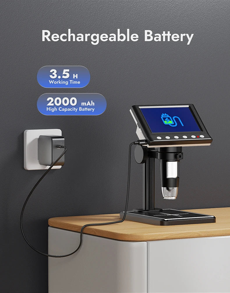 RIEVBCAU DM7 4.3'' Digital Microscope 1000X Coin Microscope 1080P Video Microscope for Adult Soldering With 8 LEDs Dropshipping 