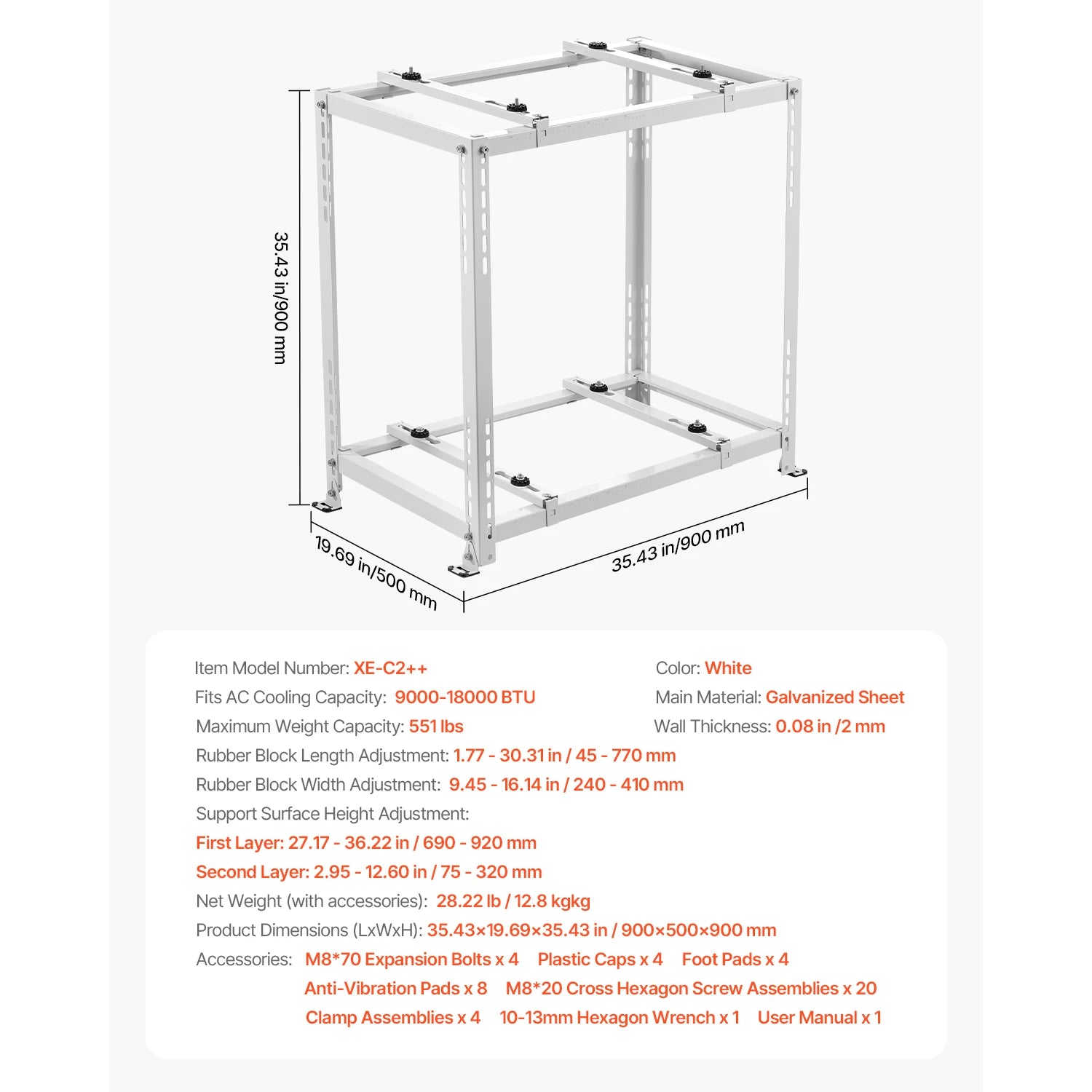 Mini Split Ground Stand Adjustable Anti-Vibration Stand for 9000-36000 BTU Outdoor Units