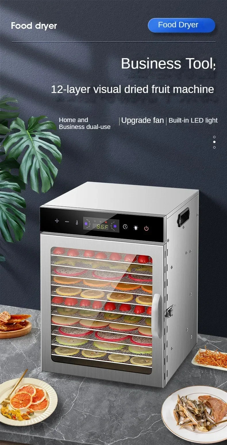 Edelstahl-Lebensmitteltrockner mit 12 Schichten und Touch-Bedienung
