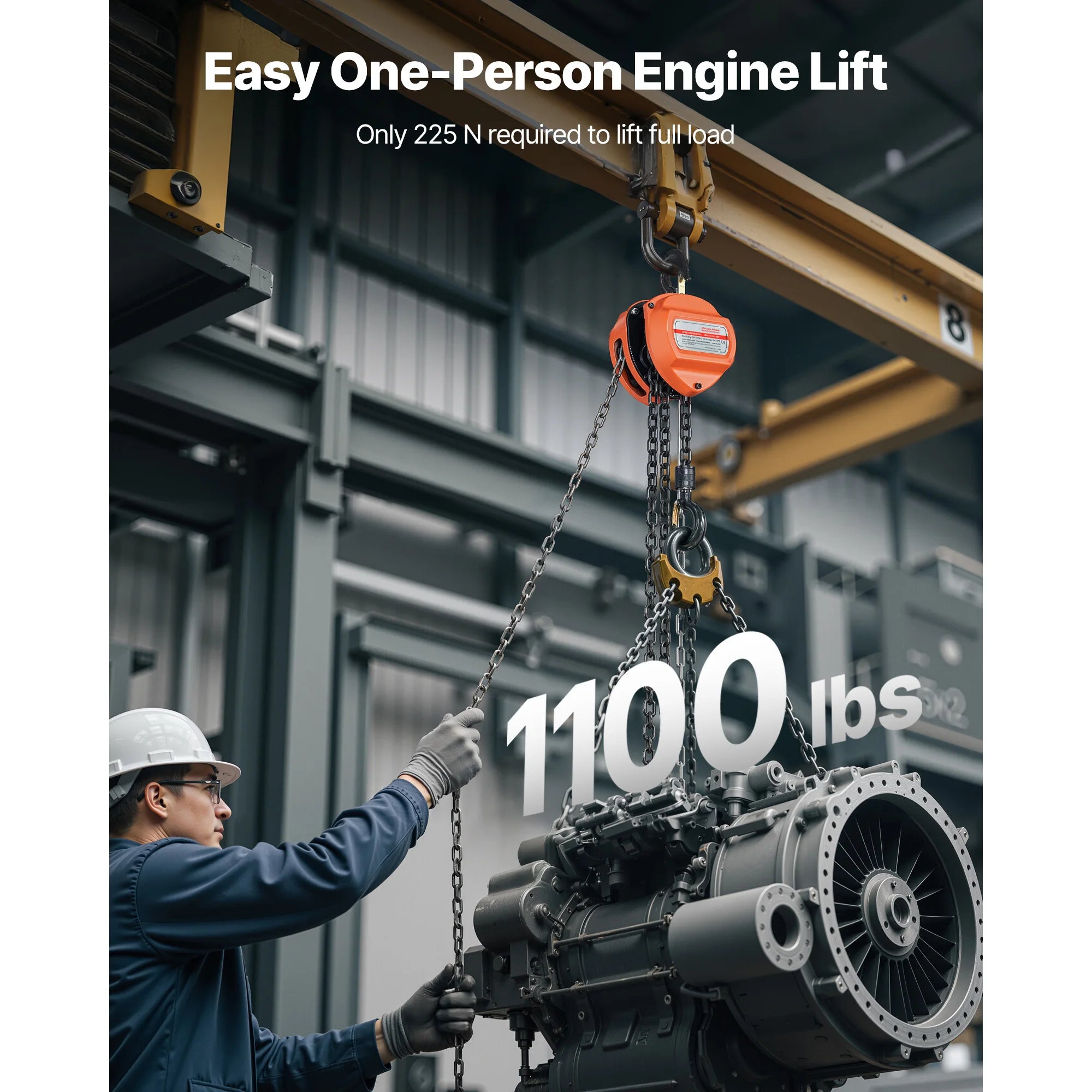 Manual Chain Hoist 1100–6600 lbs with G80 Chain, 10ft/20ft Lift