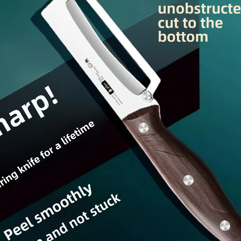 Stainless steel peeler with wooden handle for peeling and slicing fruits and vegetables | Durable and smooth operation 