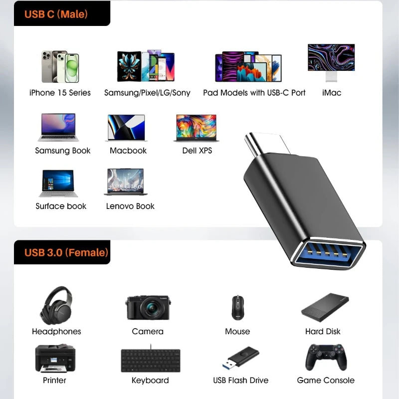 8er Pack USB 3.0 Typ C Weiblich zu USB Männlich Adapter OTG Micro USB zu USB-C Konverter Anschluss für Laptop Smartphone