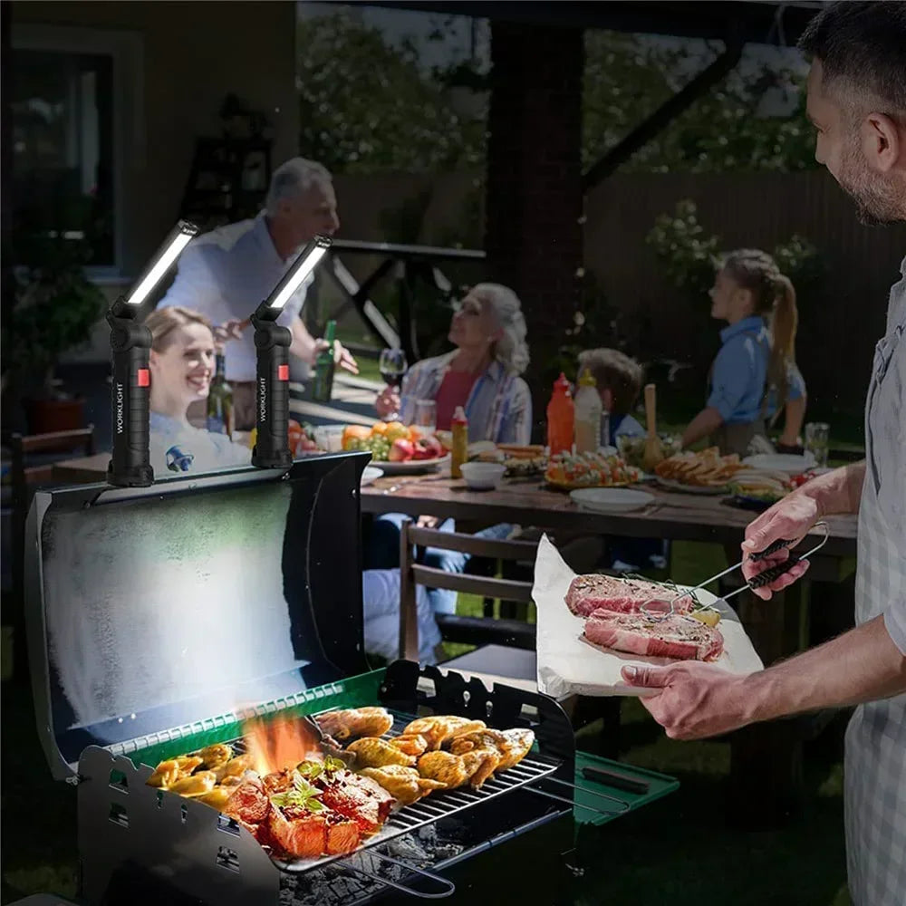 COB LED Work Light Dimmable USB Rechargeable LED Flashlight Inspection Lamp With Magnetic Hook Power Bank 18650 Battery Torch 