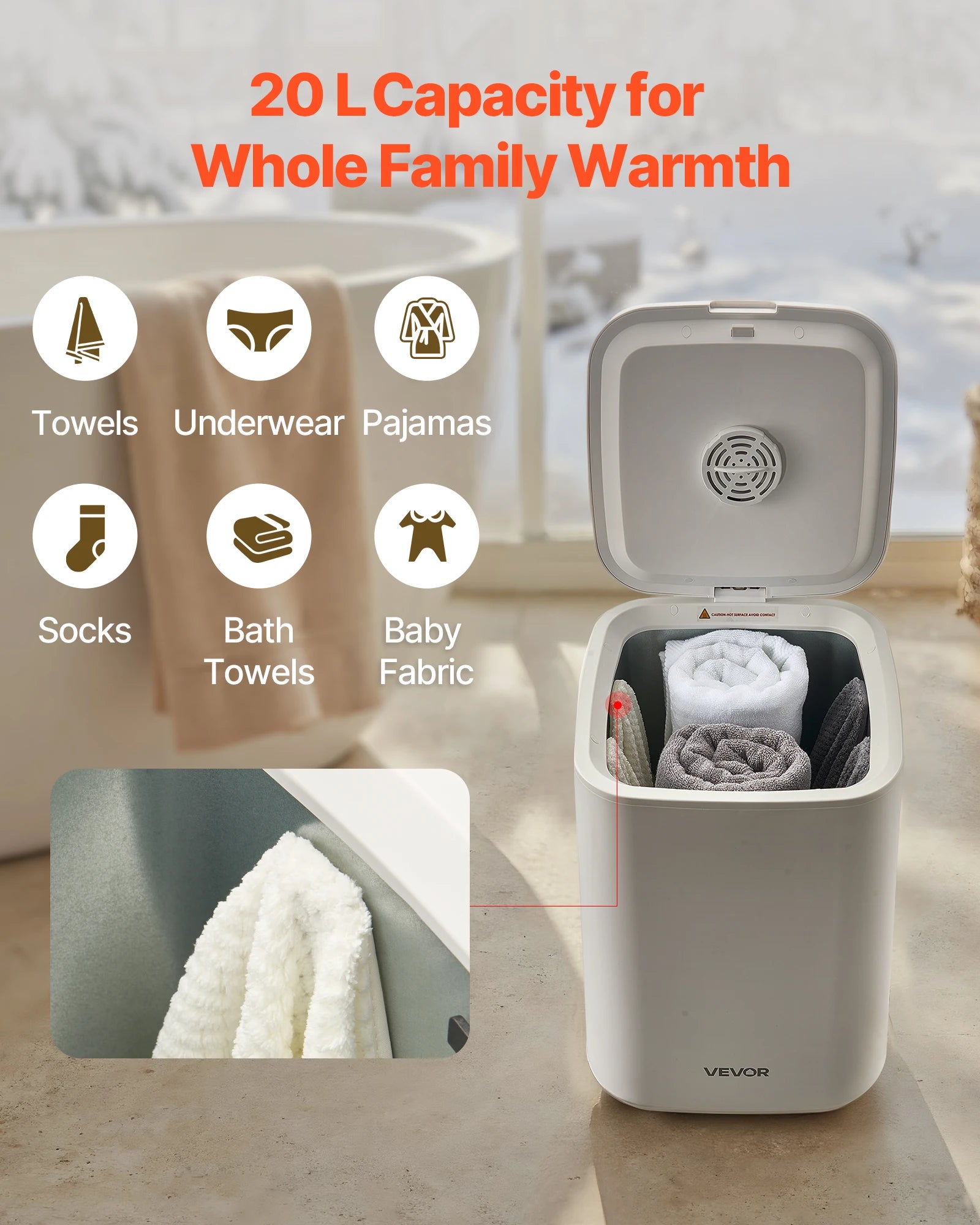 20L Towel Warmer Bucket with Timer, Lock & LED for Spa Comfort